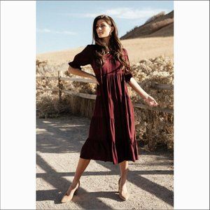 Bohme Sunshine Tiered Midi Dress in Plum